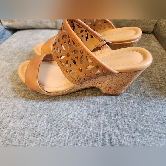 Franco Fortini Tan Sandles Cork Heel 7.5 - Picture 1 of 4